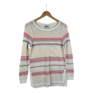 Chicos‎ Open knit Sweater Size S strip Textured Coastal Boho Lagenlook Mesh
